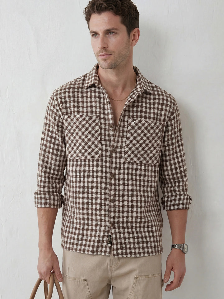 Comfort Fit Double Pocket Checkered Shirt | Brown