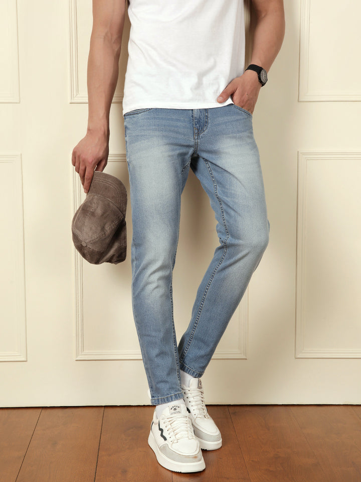 Faded Skinny Crop Jeans | Light Blue