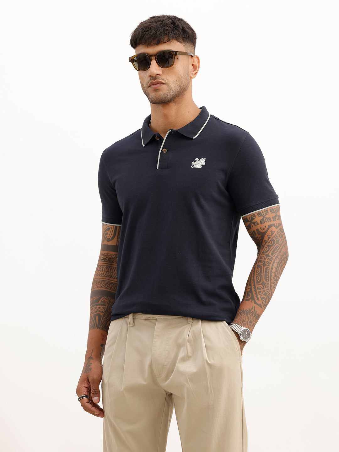 Slim Fit Tipping Collar Polo T-Shirt | Navy Blue