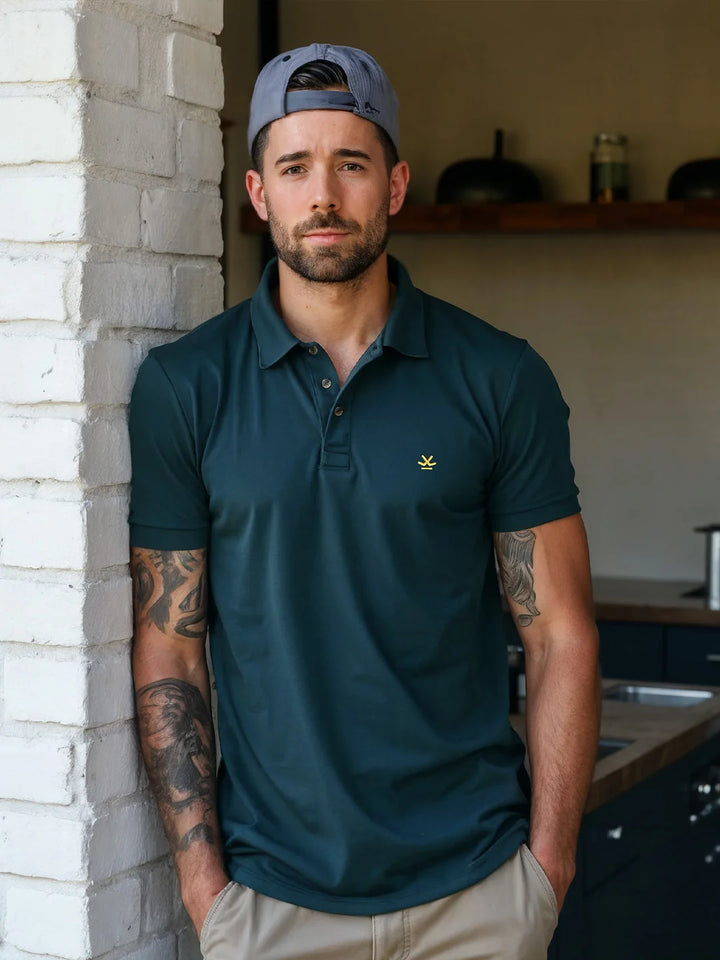 Solid Stretch Polo T-Shirt | Blue