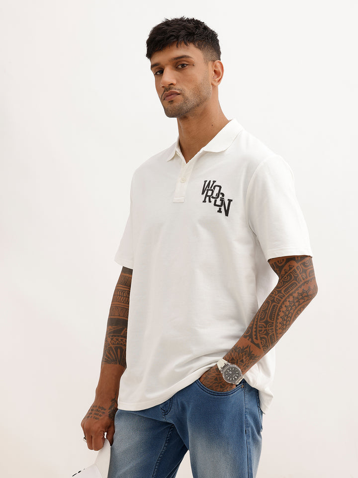 Oversized Embroidery Patch Detail Polo T-Shirt | Off White