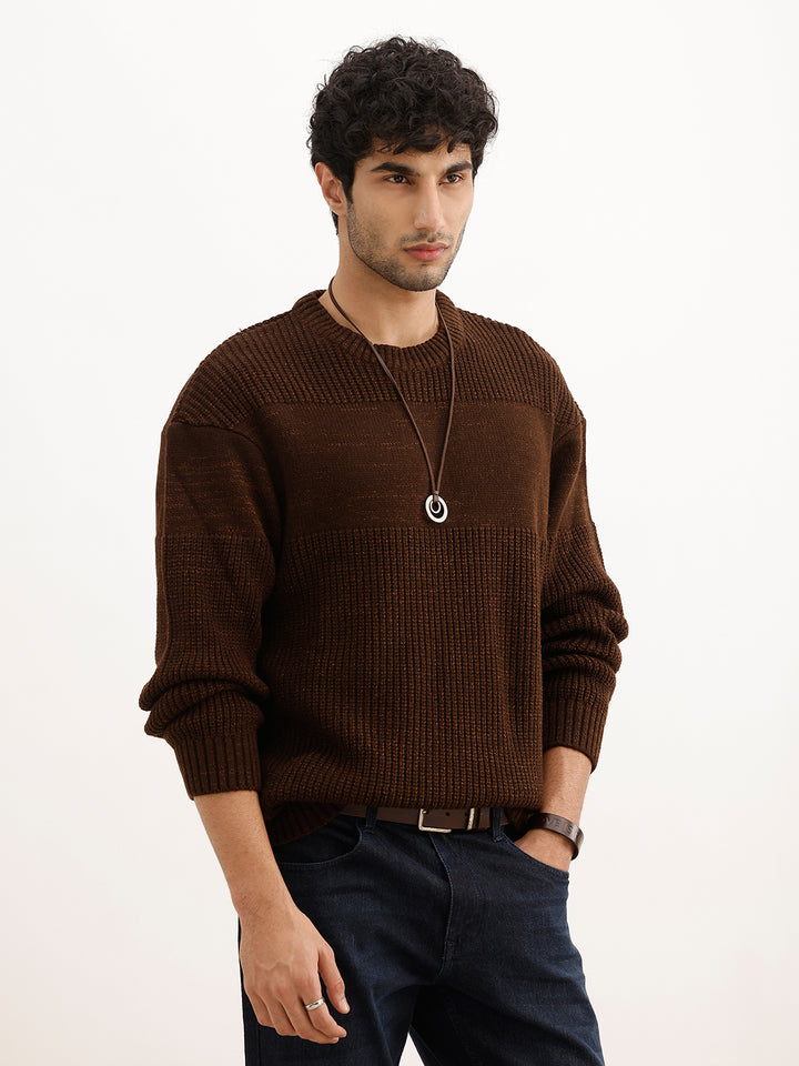 Solid Oversized Knitted Sweater | Brown
