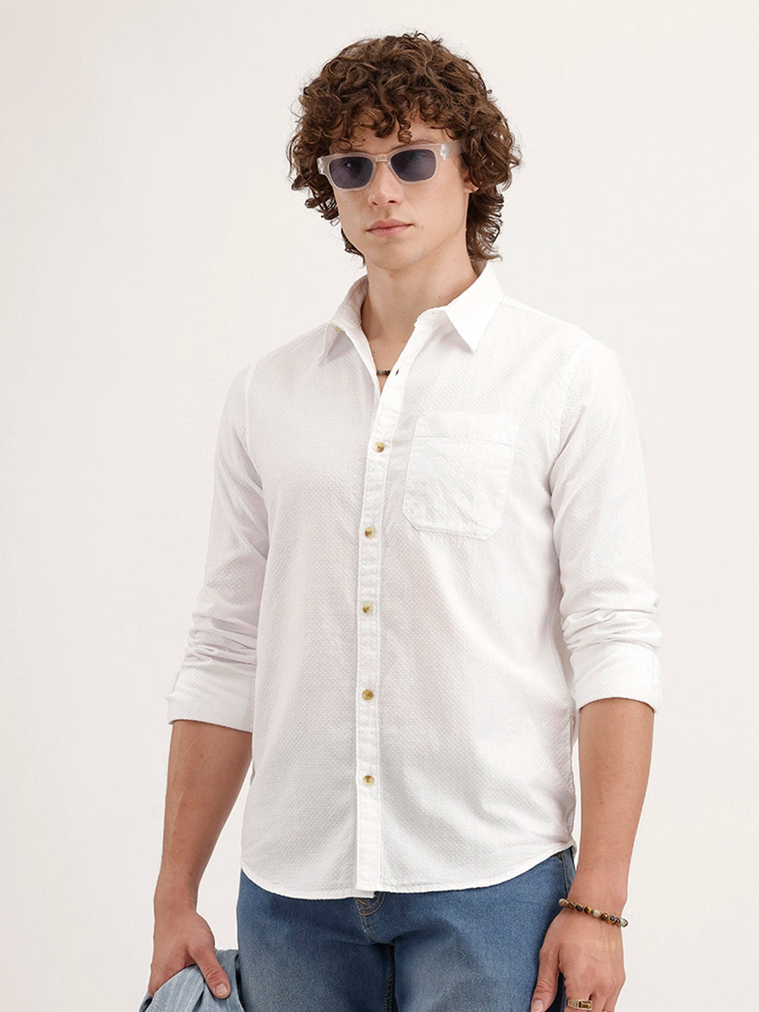 Textured Regular Fit Shirt | White