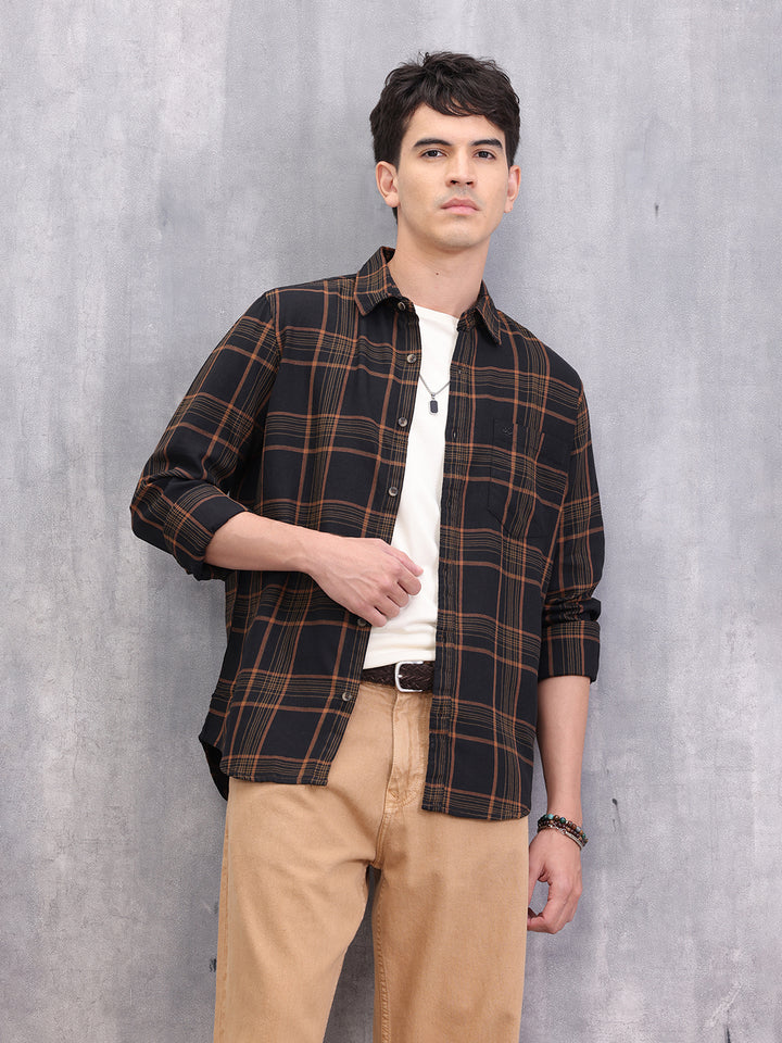 Textured Checkered Regular Fit Shirt | Black