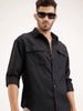 Oversized Fit Double Pocket Textured Shirt | Black