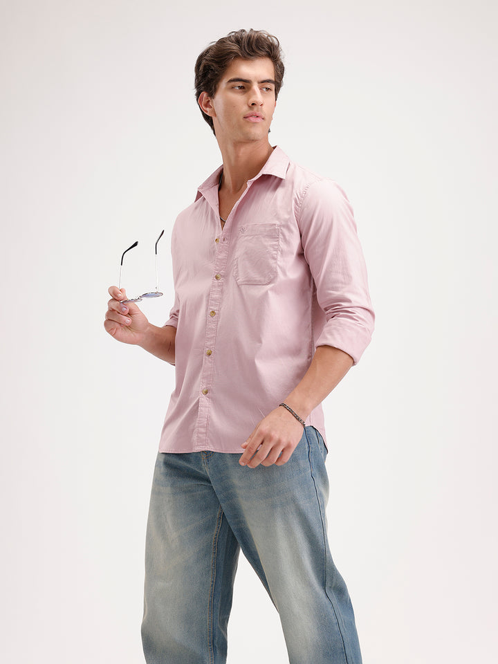 Solid Slim Fit Full Sleeve Shirt  | Pink
