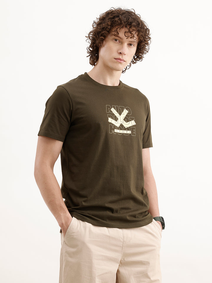 Slim Fit Placement Printed T-Shir  | Olive