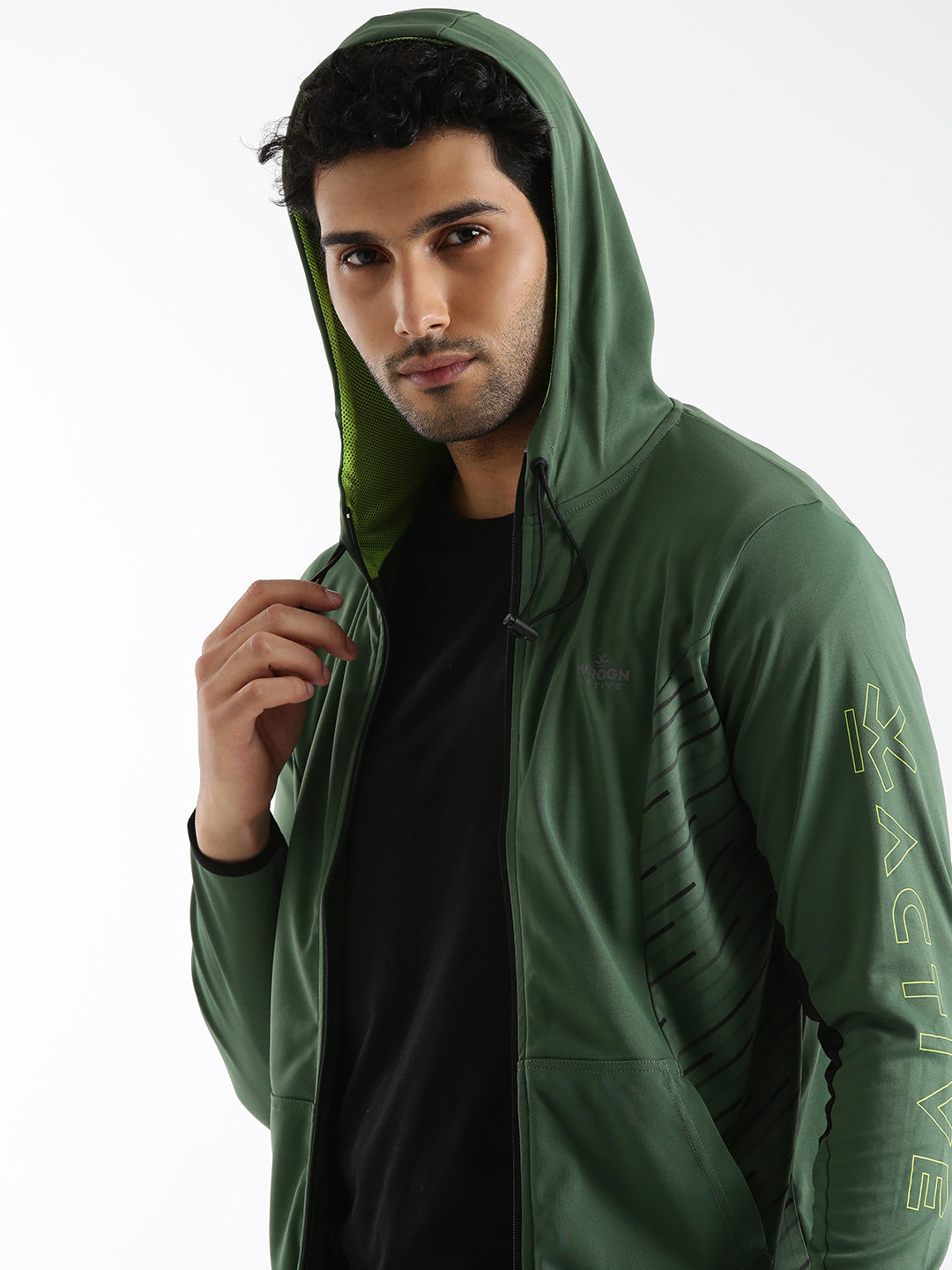 Green Slim Fit Hoodie With Mesh Lining