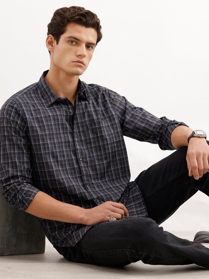 Regular Fit Checkered Shirt  | Blue