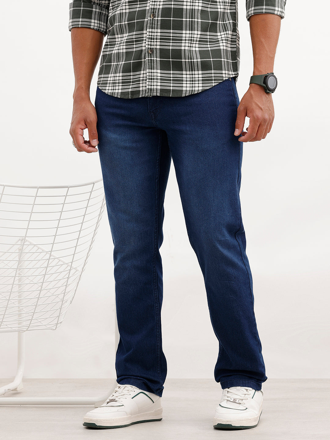 Straight Fit Light Faded Denim Jeans | Dark Blue