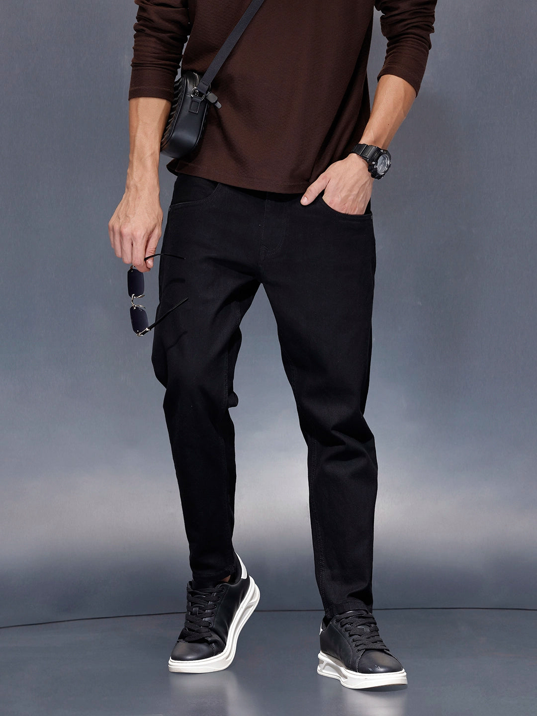 Men’s solid skinny-fit black jeans | Black