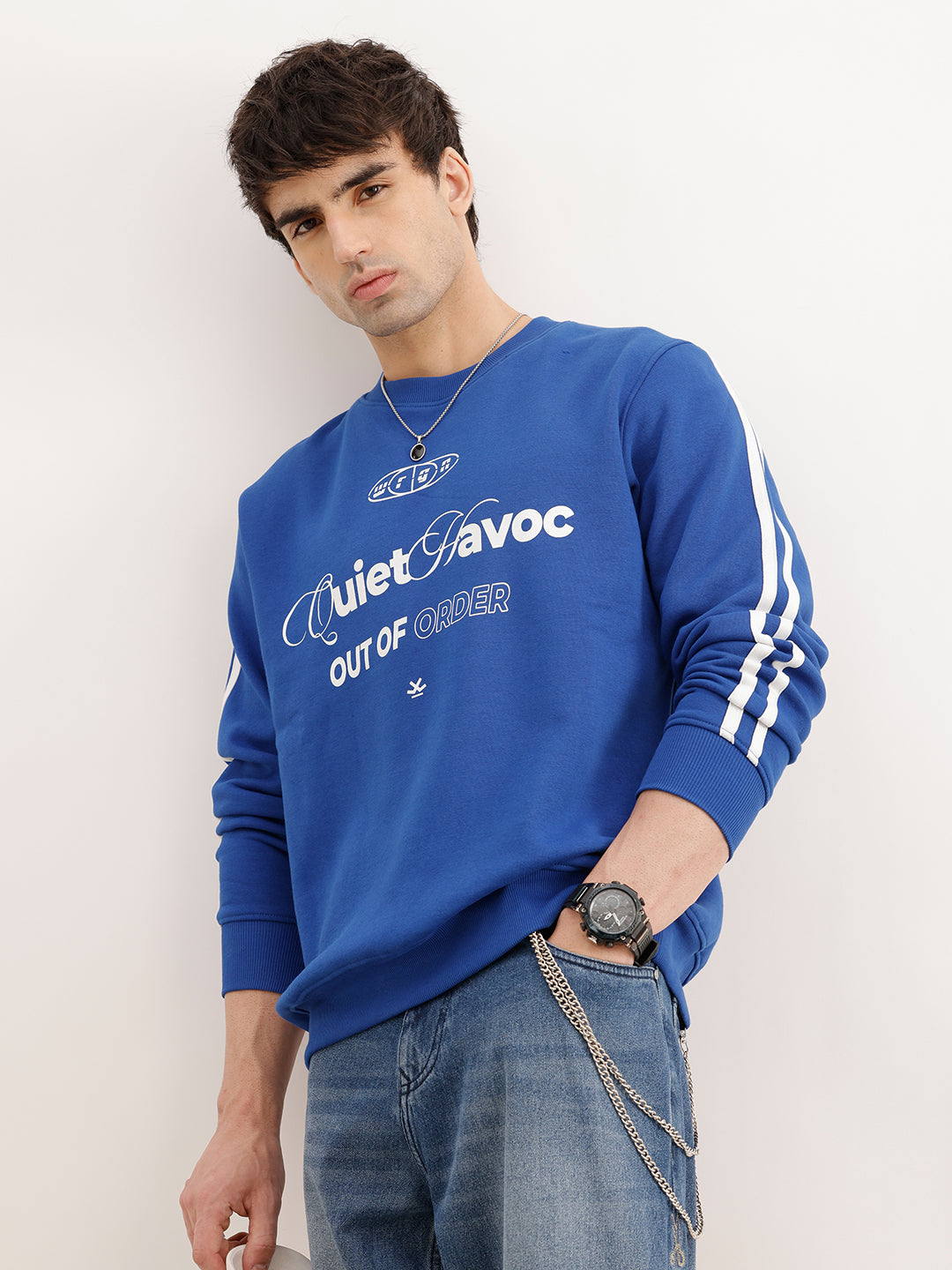 Regular Fit Placement Printed Sweatshirt | Blue | WSS02FSRE1033W