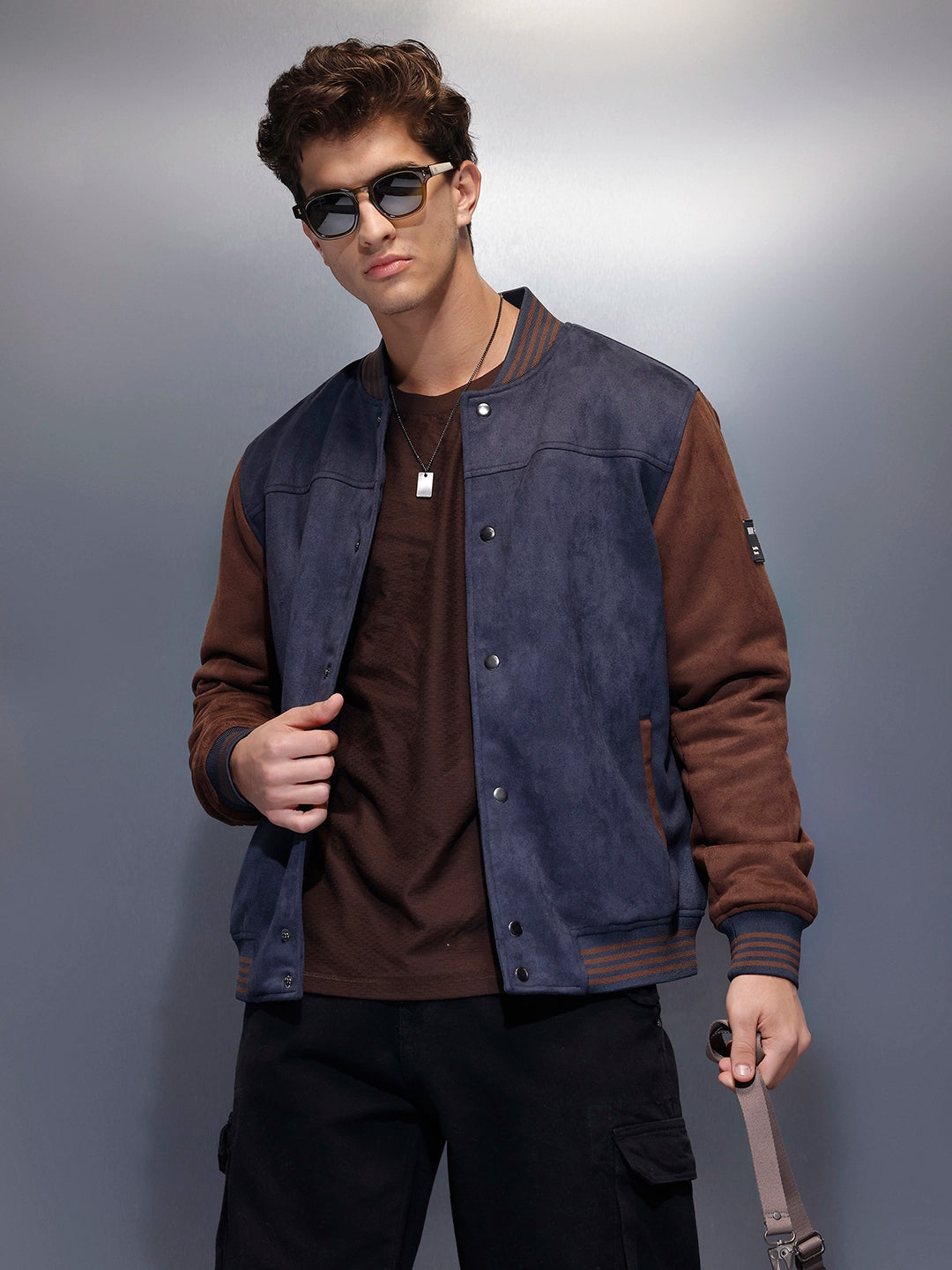 Two-tone suede finish jacket | Navy Blue