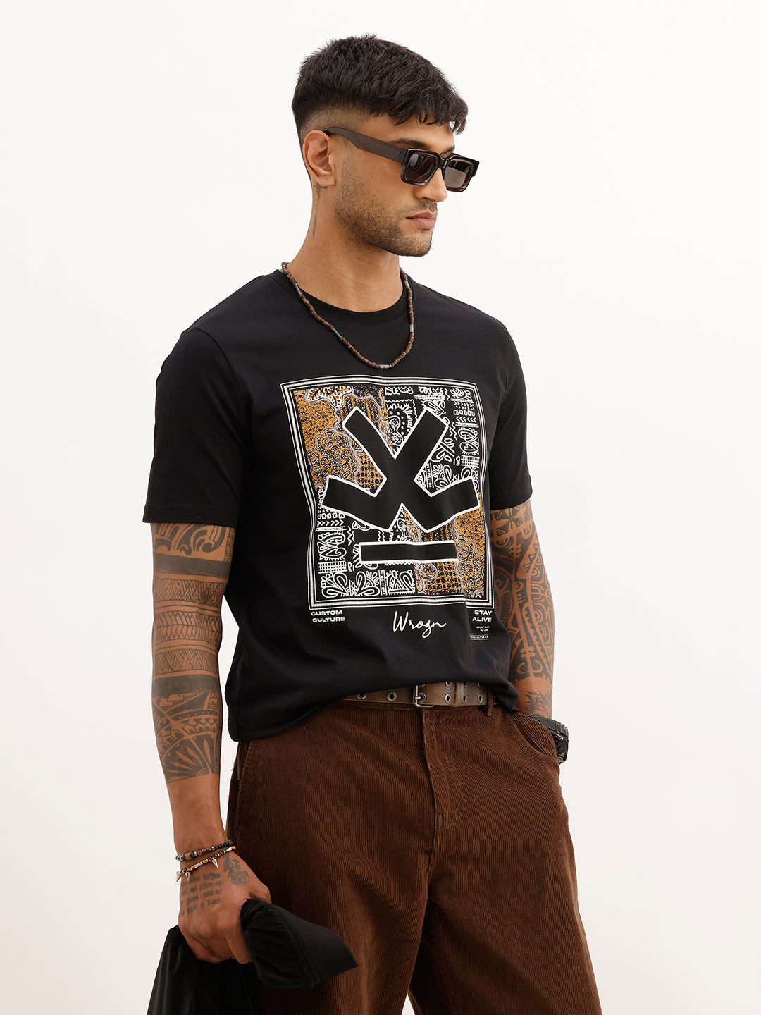 Slim Fit Placement Printed T-Shirt | Black