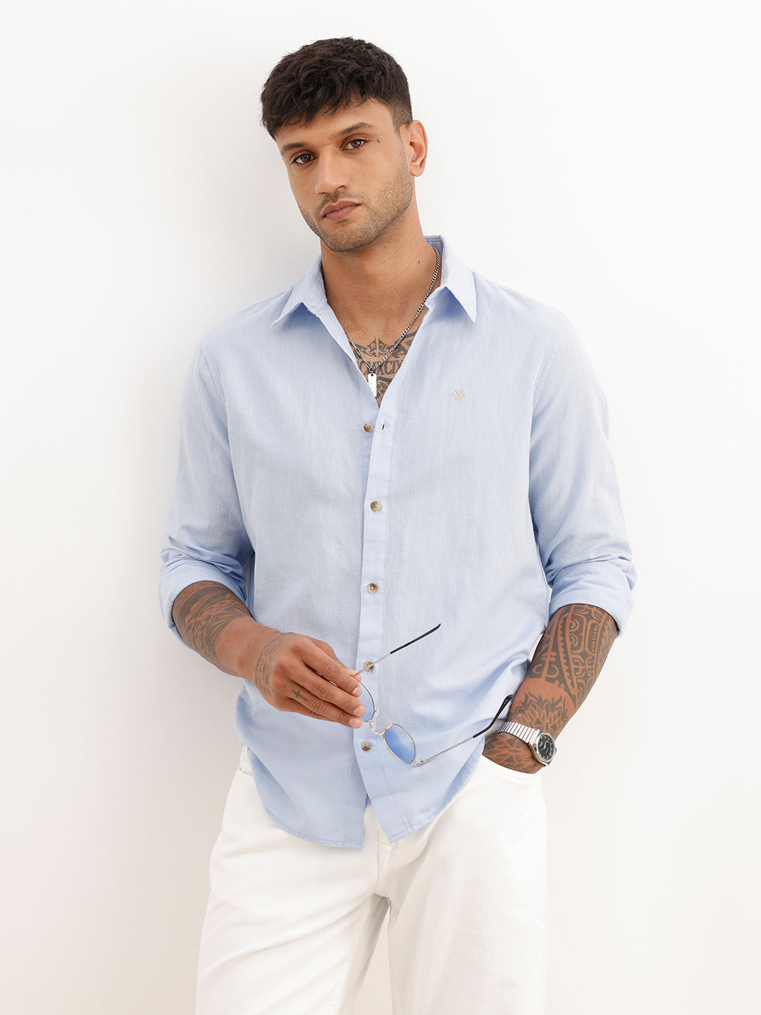 Solid Slim Fit Full Sleeve Shirt | Blue