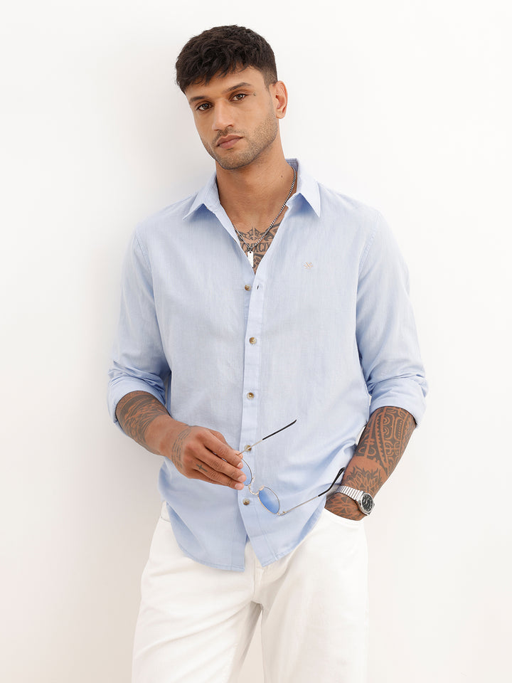 Solid Slim Fit Full Sleeve Shirt | Blue