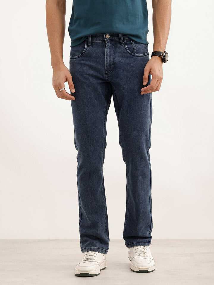 Washed Straight Fit Denim Jeans | Blue