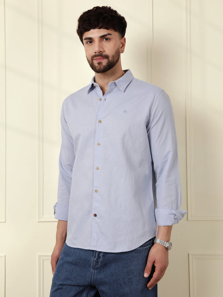 Solid Linen Blend Shirt | Blue