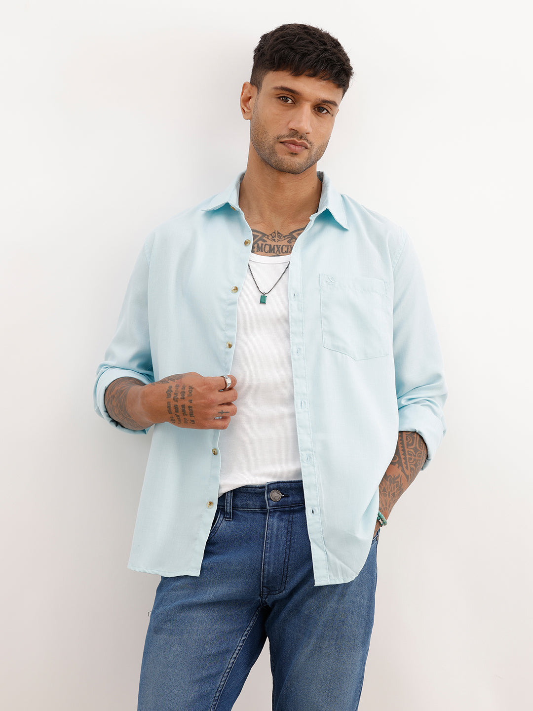 Solid Regular Fit Full Sleeve Shirt | Light Green
