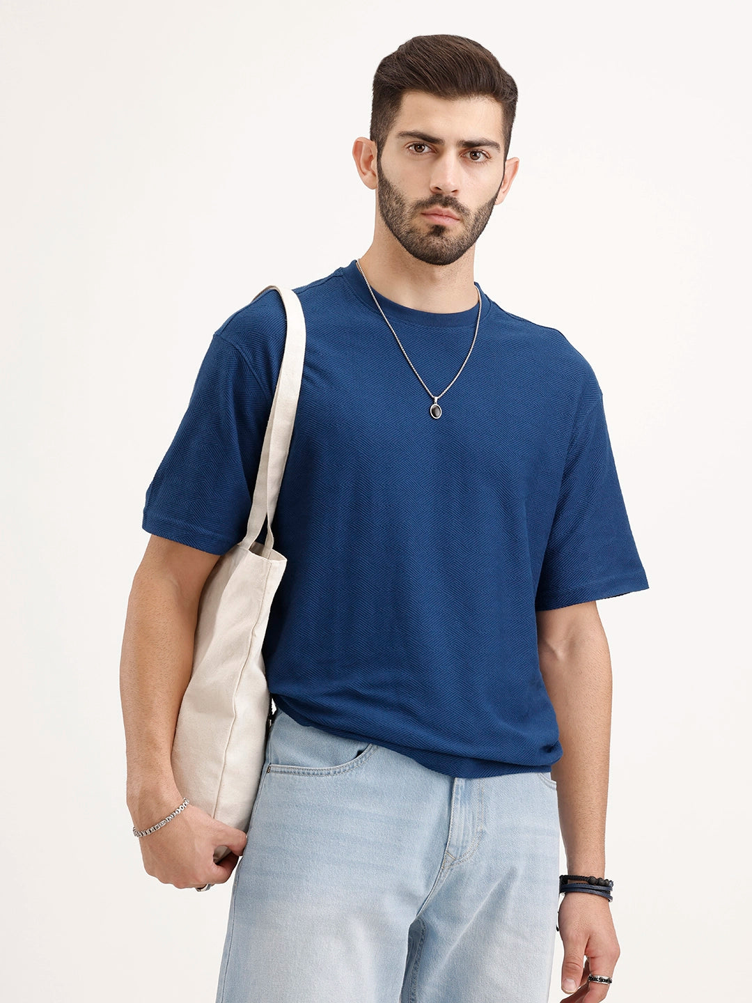Oversized Textured T-Shirt | Dark Blue