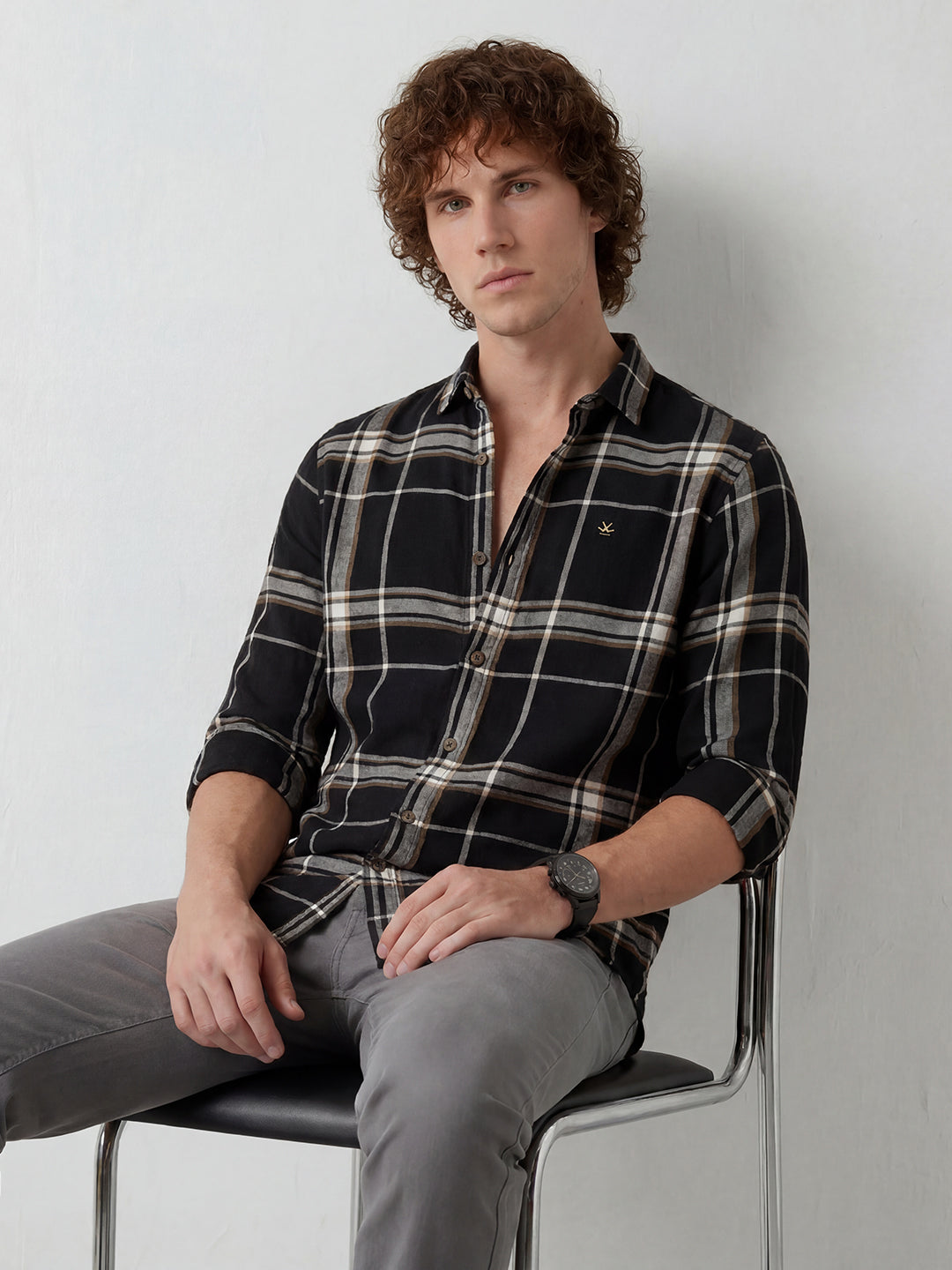 Slim Fit Checkered Shirt | Black