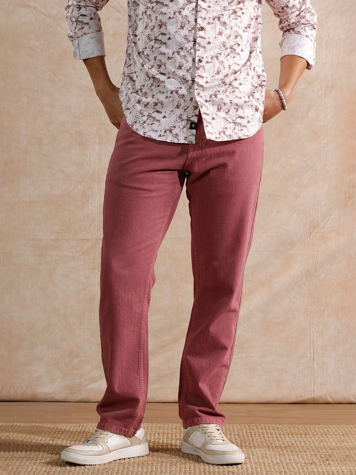 Casual Heavy Fade Relaxed Fit Jeans | Maroon