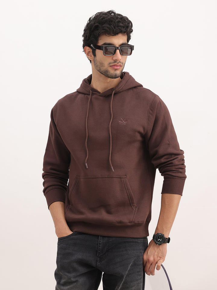Solid Slim Fit Hooded Sweatshirt | Brown