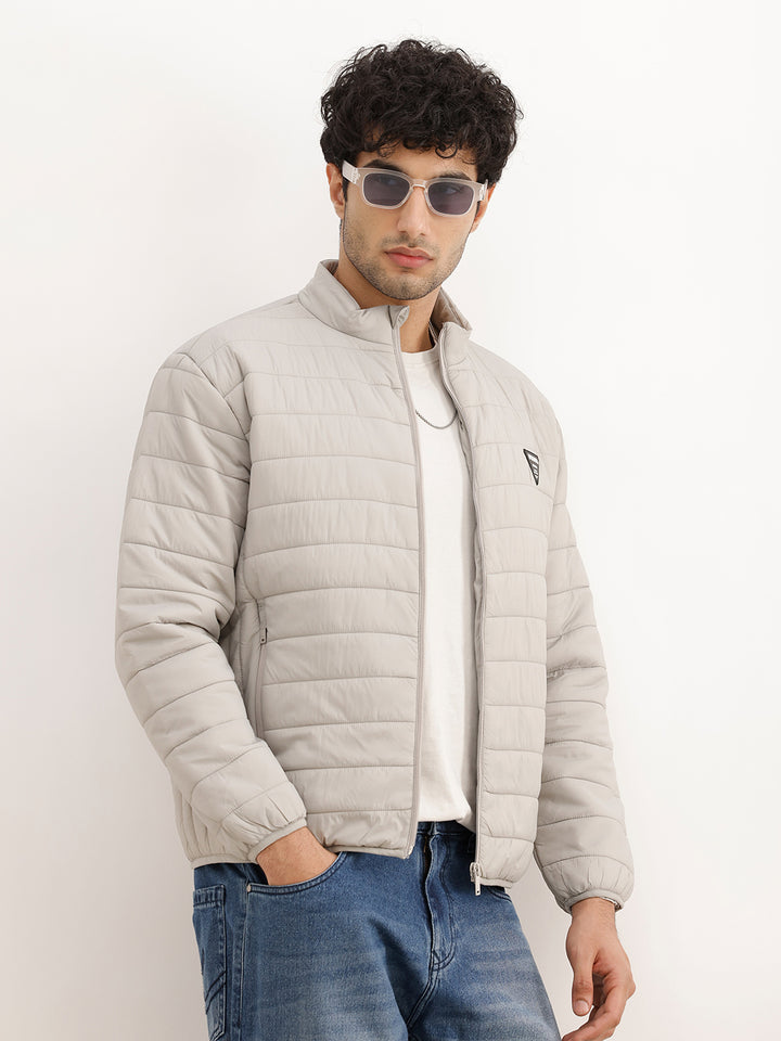 Solid Comfort Fit Puffer Jacket | Grey