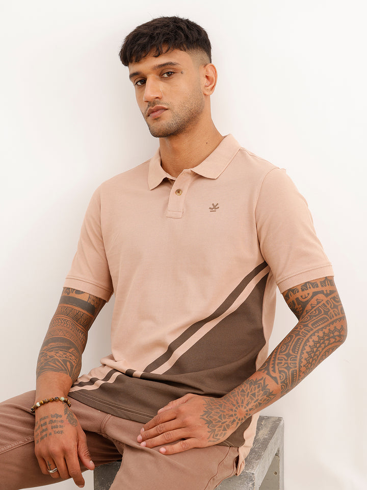 Slim Fit Placement Printed Polo T-Shirt | Light Brown