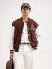 Oversized Embroidered Bomber Jacket  | Brown