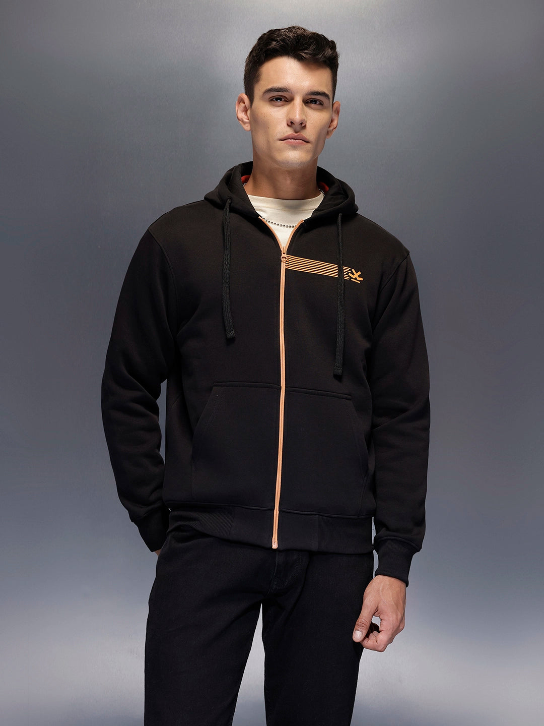 Men's comfort fit sweatshirt with contract zip and print design | Black