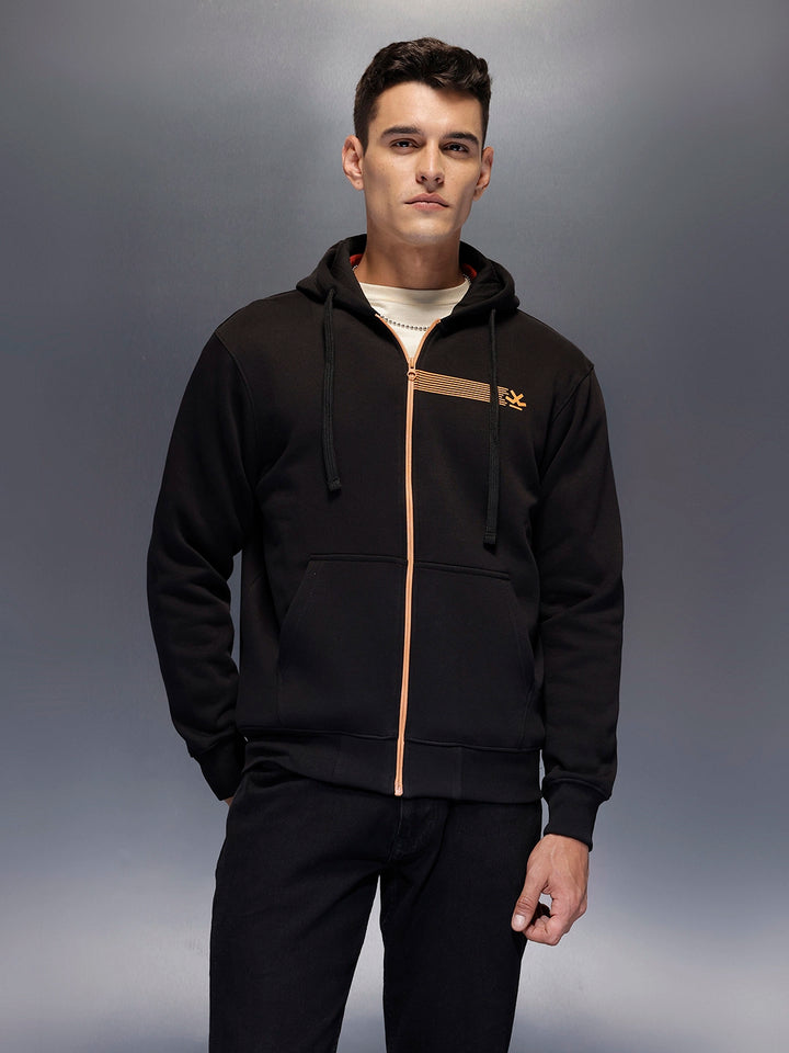 Men's comfort fit sweatshirt with contract zip and print design | Black