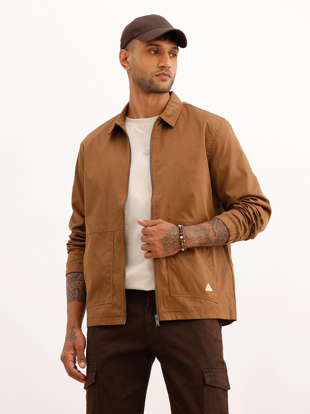Solid Regular Fit Zipper Jacket | Black