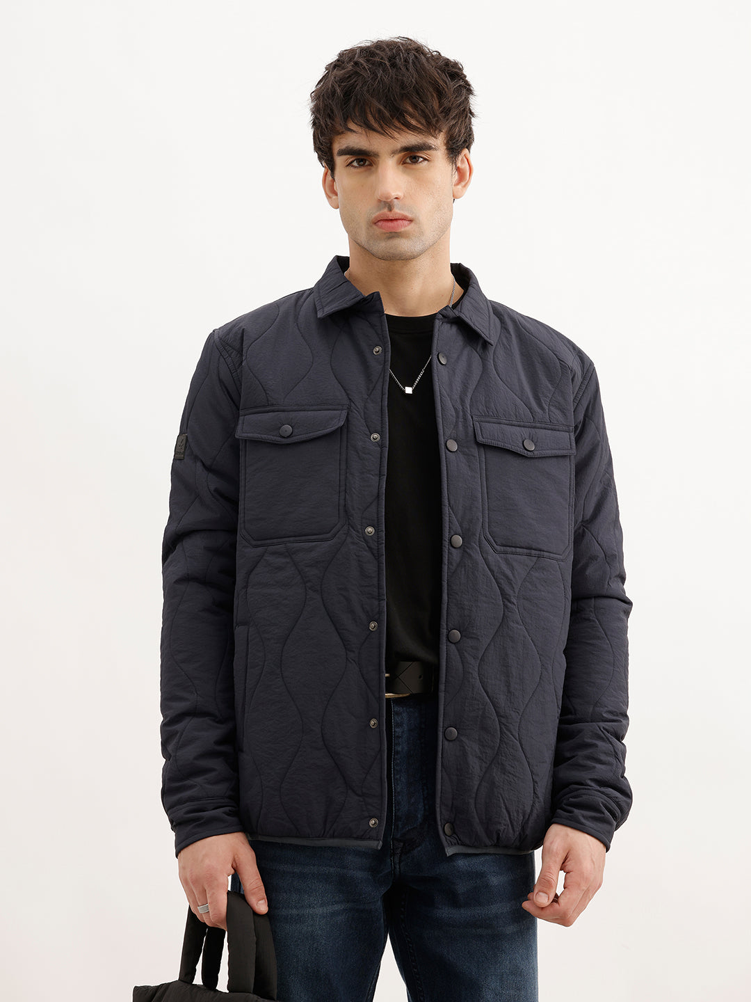 Solid Regular Fit Fuffer Jacket | Navy Blue | WJK02FSRE1028W
