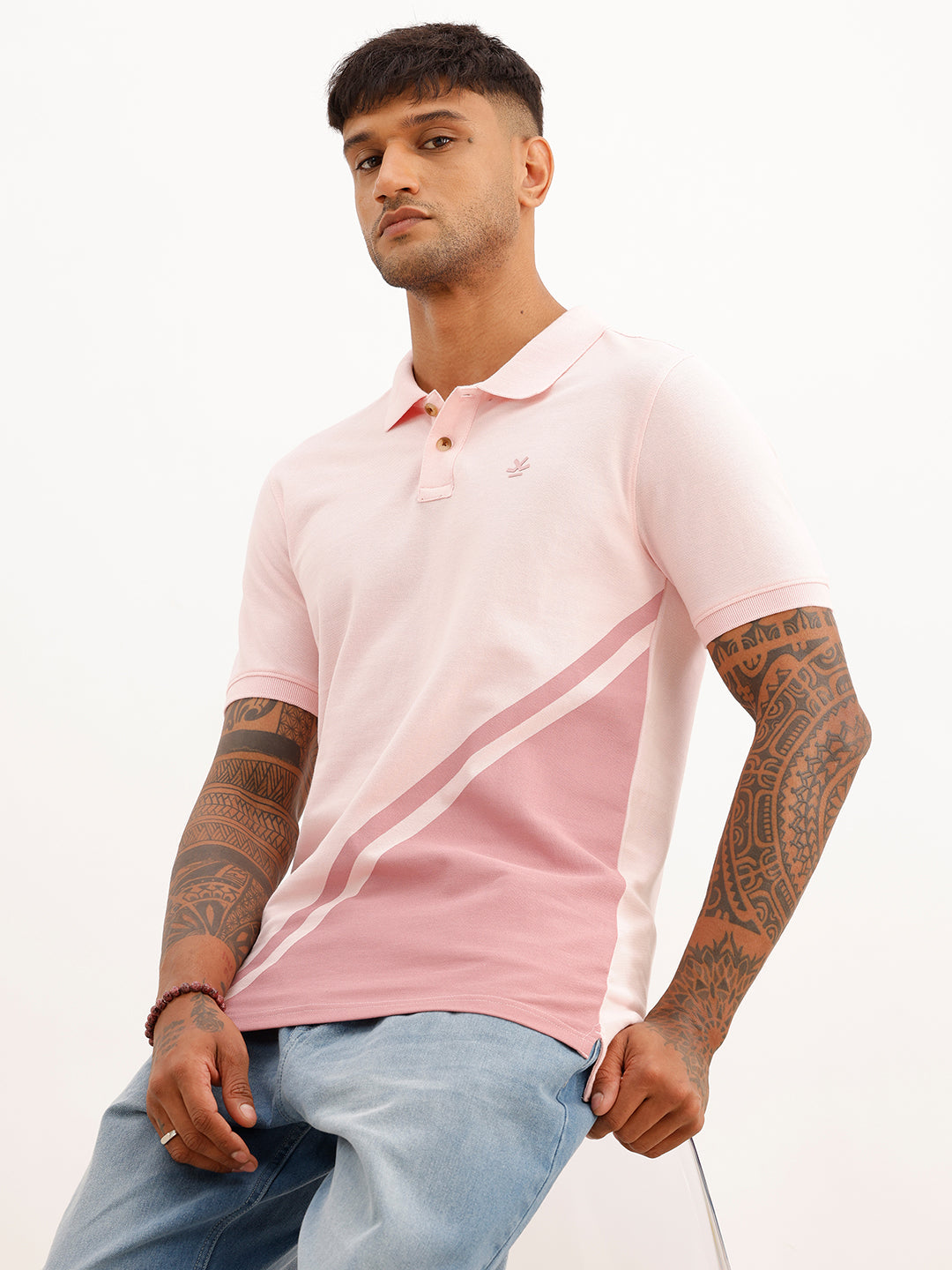 Slim Fit Placement Printed Polo T-Shirt | Pink