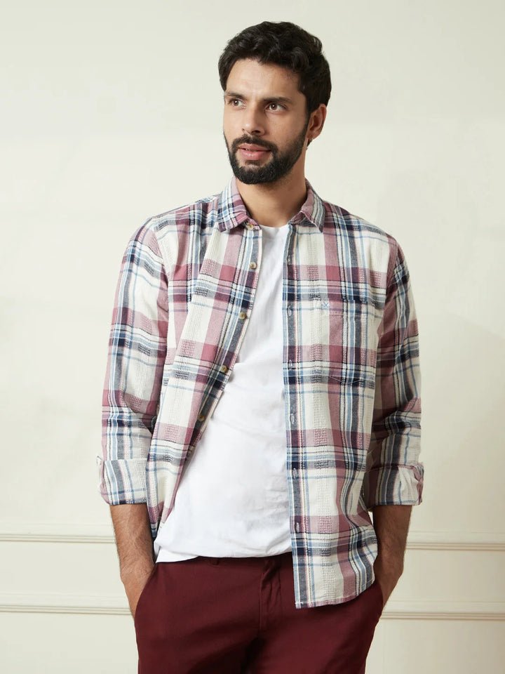 Striped Full Sleeve Textured Shirt | Pink