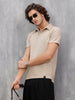 Textured Jacquard Self Design Polo In Slim Fit | Beige