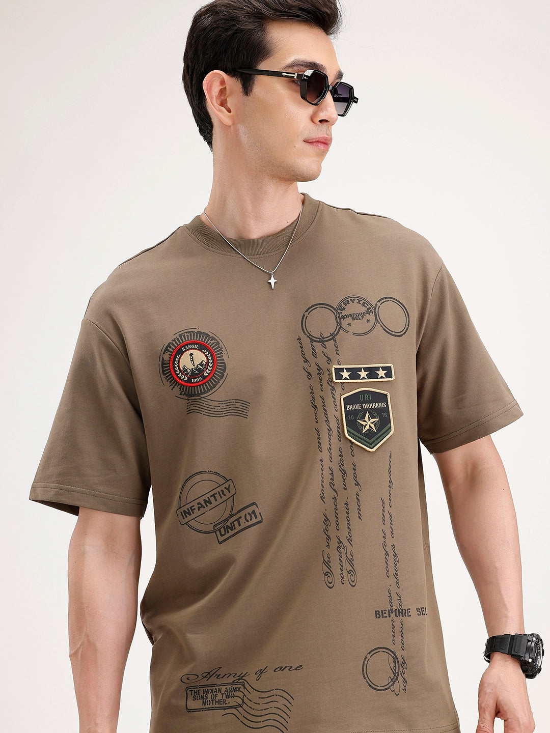 Oversized Placement Printed T-Shirt | Olive