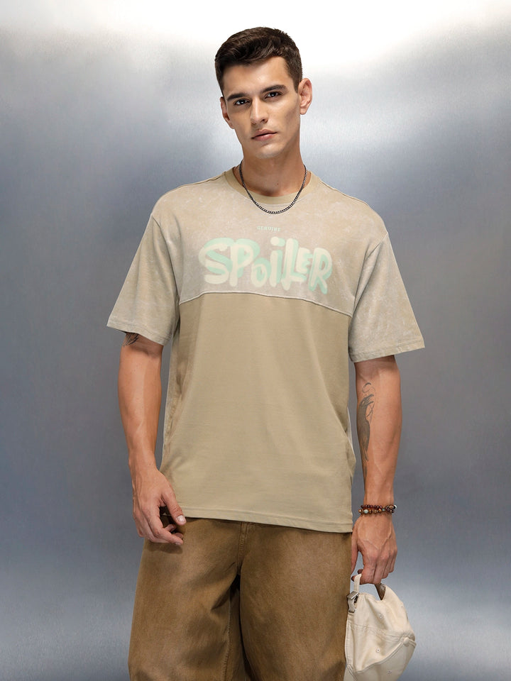 Washed Graphic Printed Oversized Fit T-Shirt | Khaki