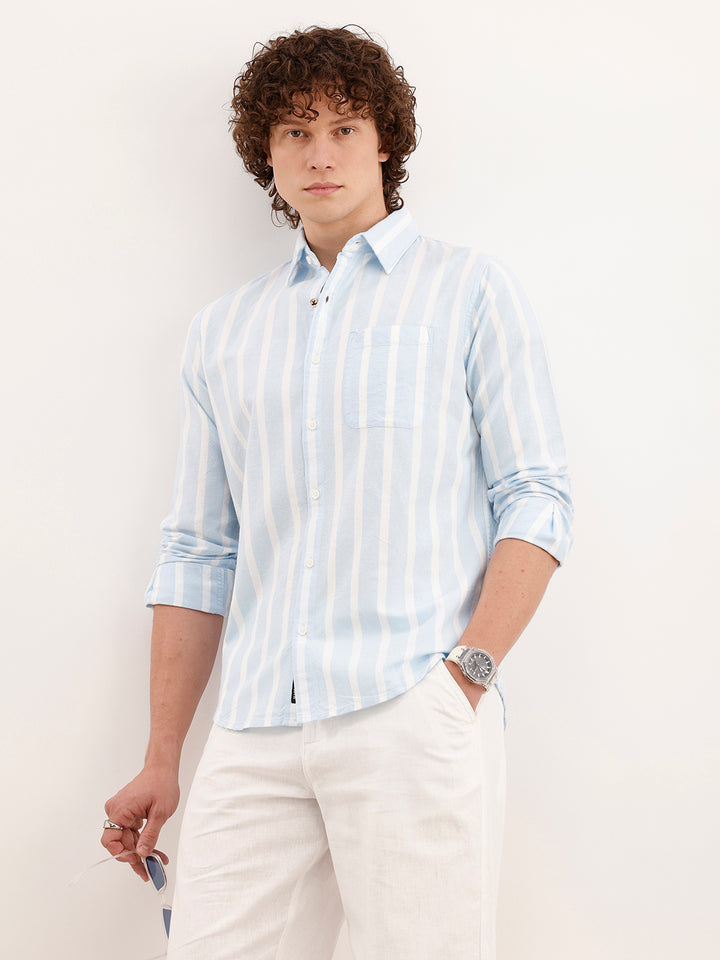 Regular Fit Striped Shirt  | Blue