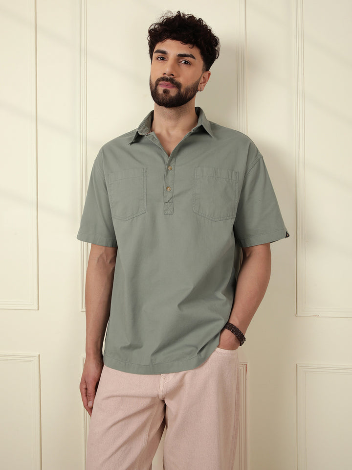 Popover Oversized Fit Shirt | Green