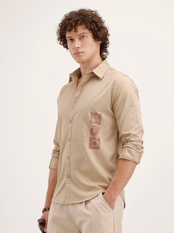 Regular Fit Placement Printed Shirt | Beige