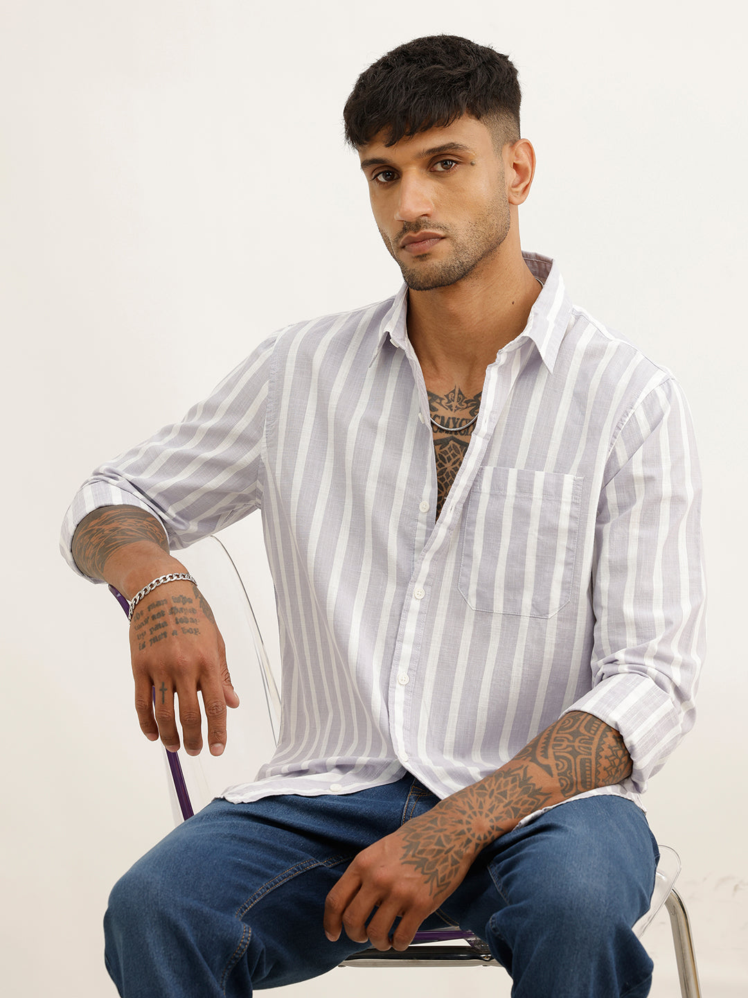 Regular Fit Striped Full Sleeve Shirt | Purple