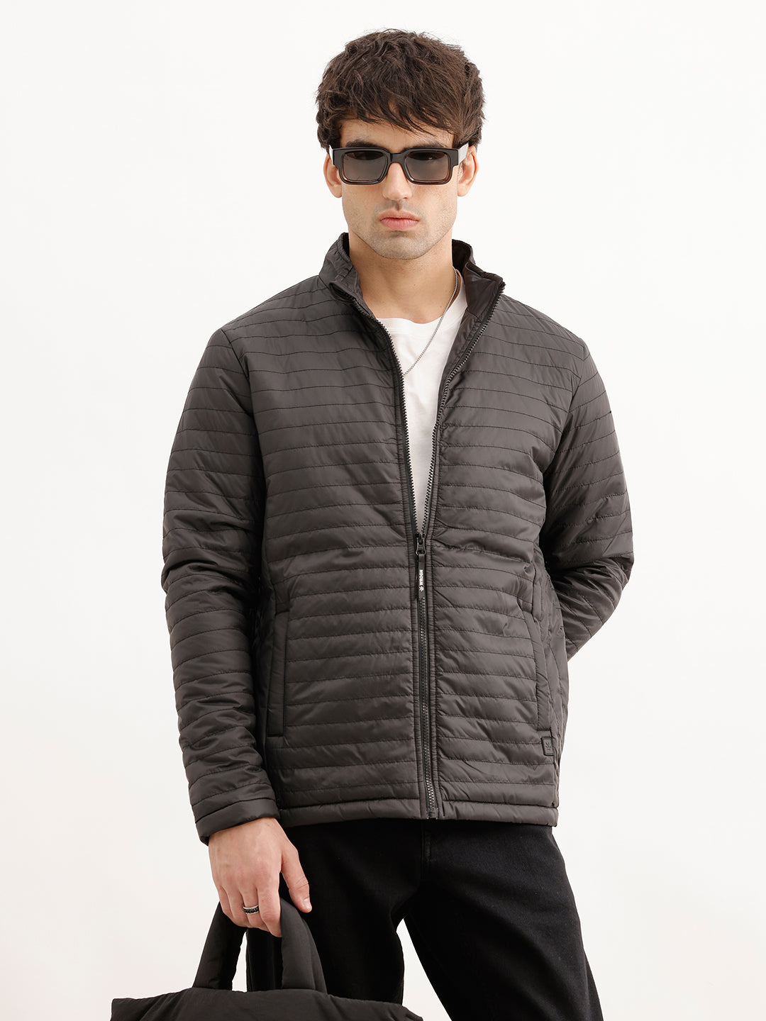 Solid Regular Fit Puffer Jacket | Black | WWJK6315F