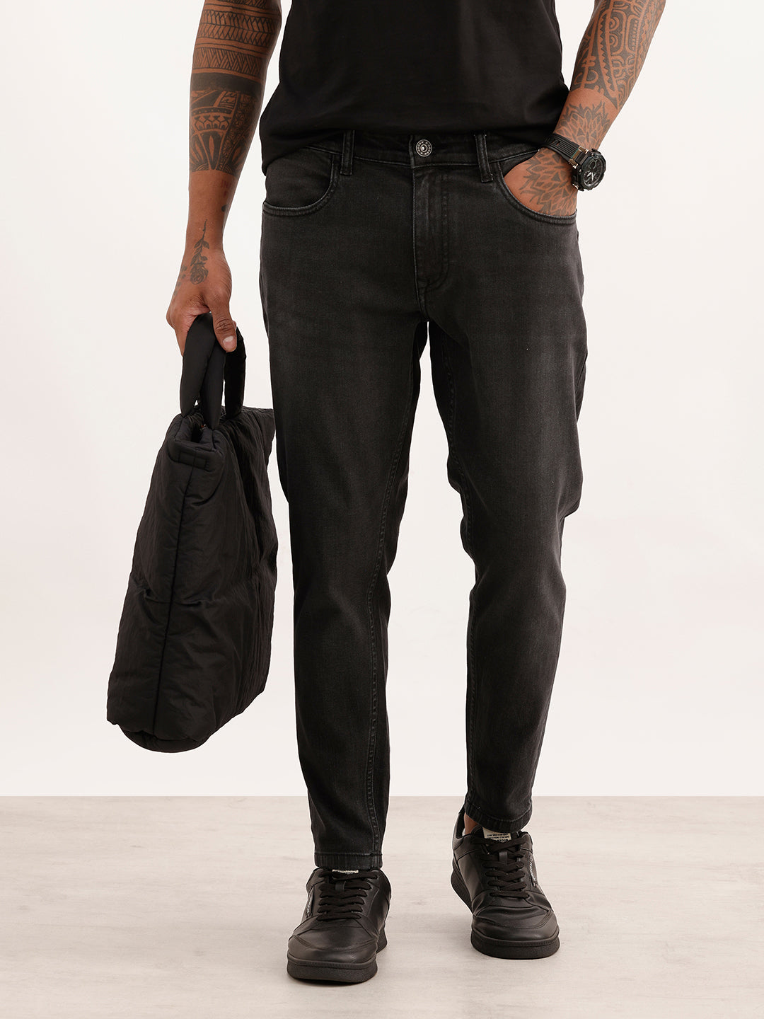 Faded Skinny Crop Fit Denim Jeans | Black