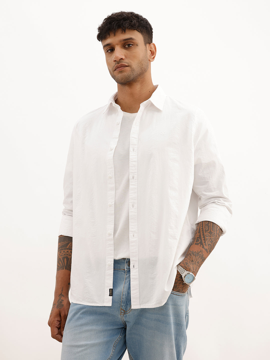 Slim Fit Textured Stripe Shirt | White