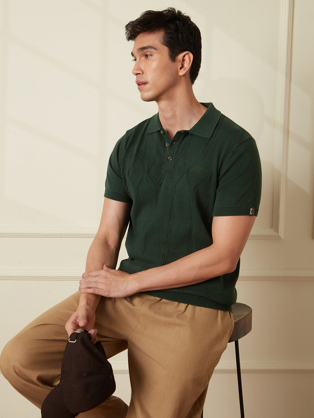 Premium Textured Flat Knit Polo T-Shirt