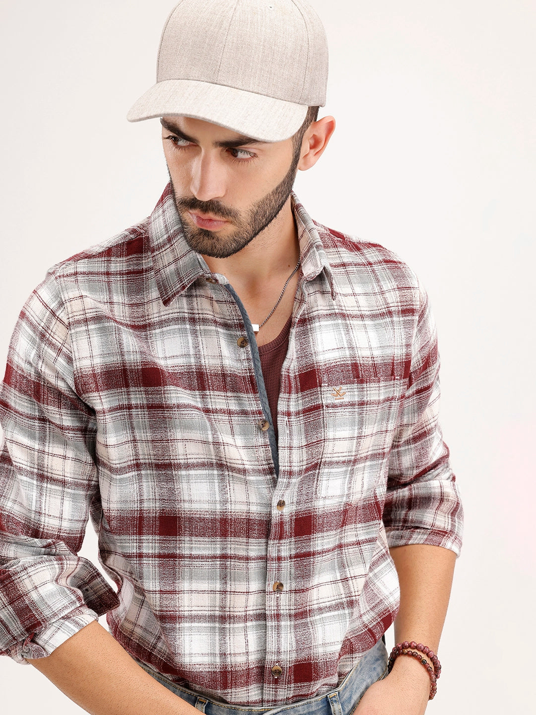 Slim Fit Checkered Full Sleeve Shirt | Red