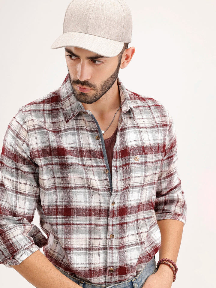 Slim Fit Checkered Full Sleeve Shirt | Red