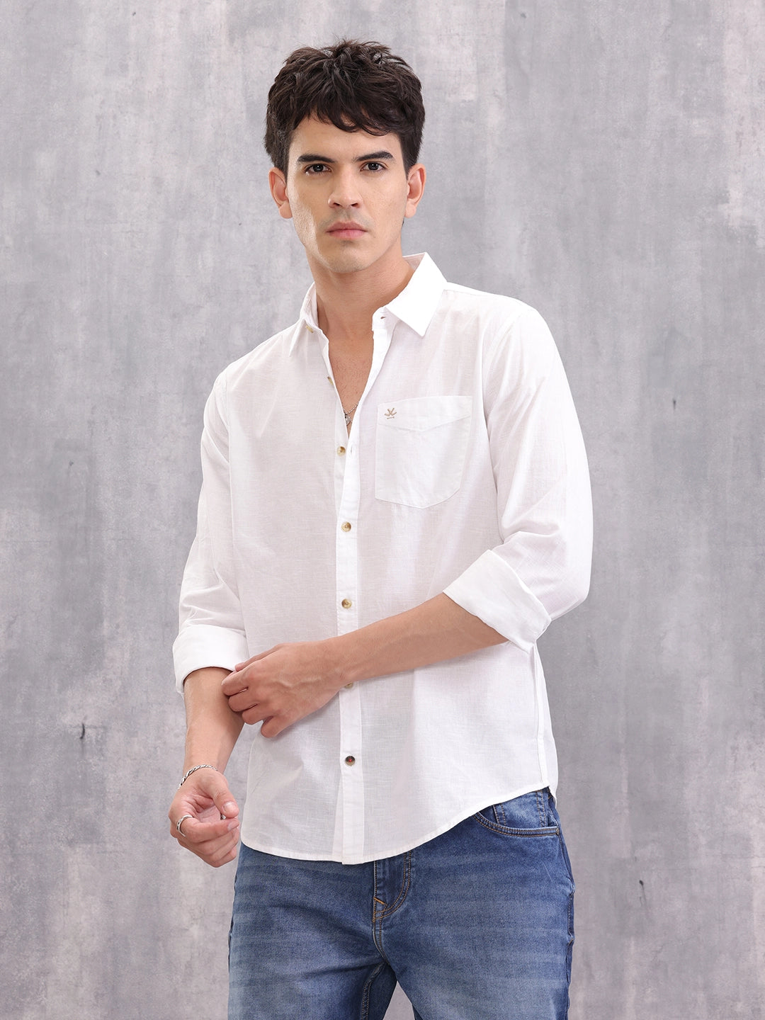 100% Cotton Classic Full Sleeve Shirt I White